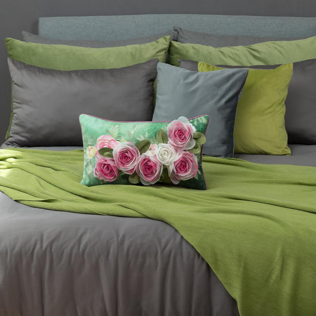 Gauze Rose Flower Throw Pillow Cover, Pink
