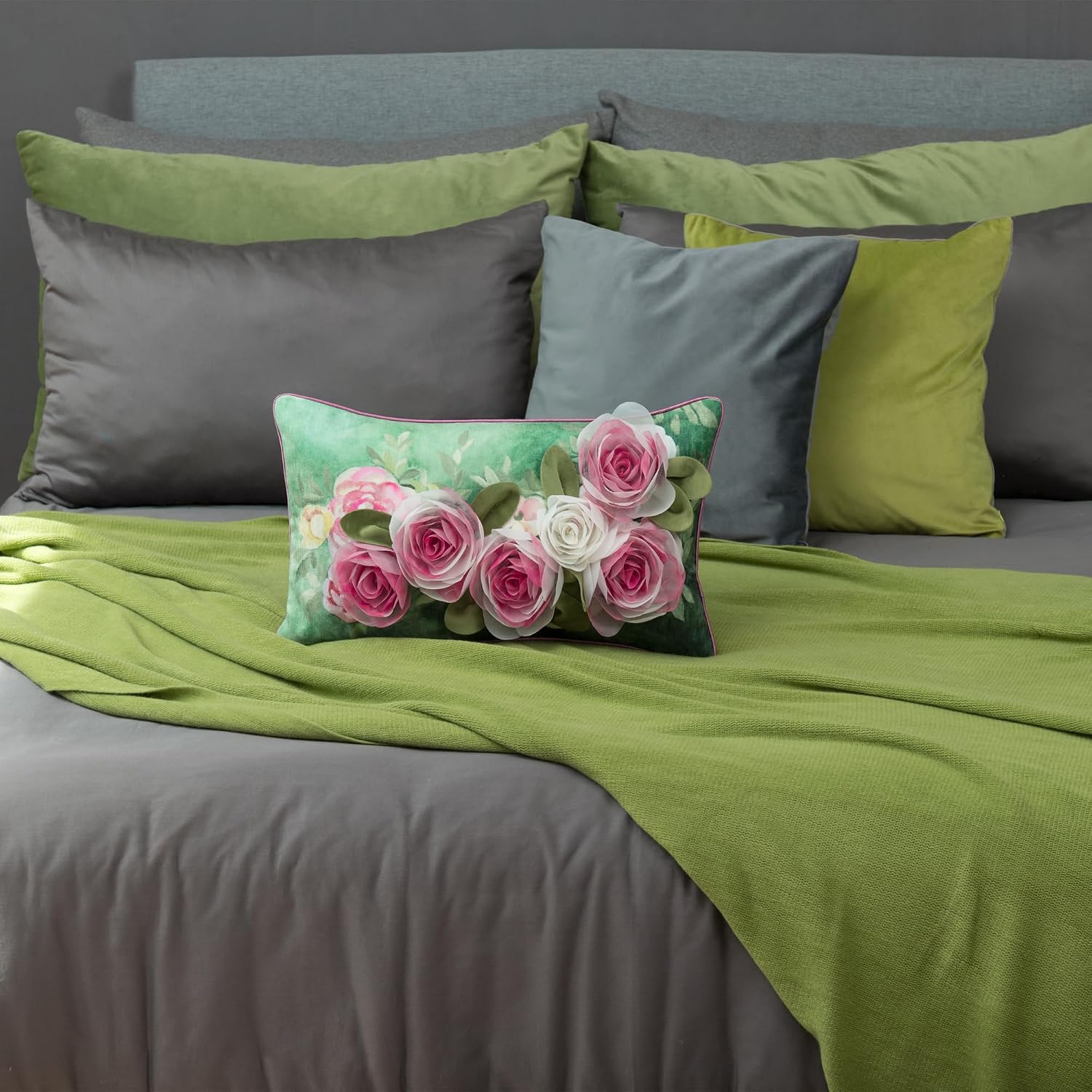 Gauze Rose Flower Throw Pillow Cover, Pink