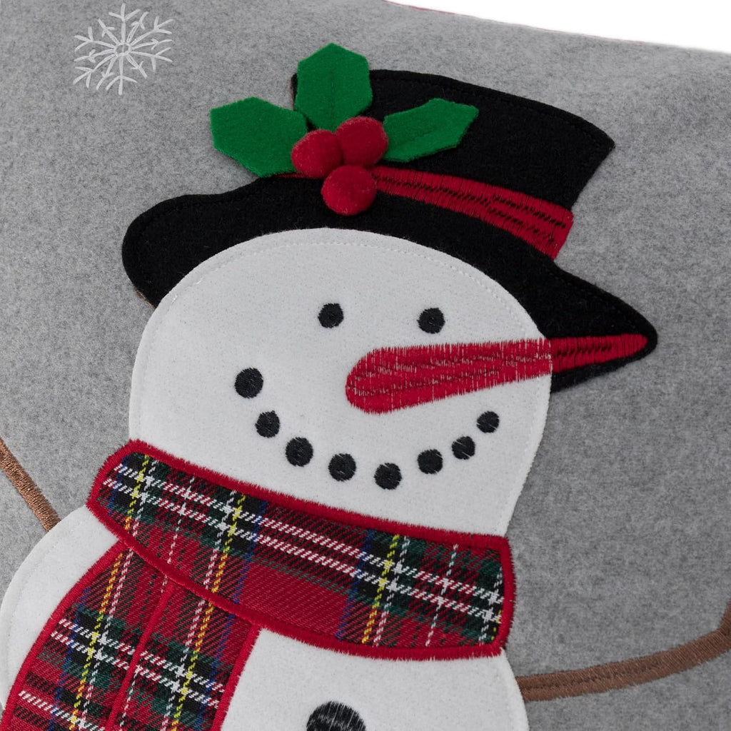 Decorative Embroidered Christmas Tree Applique Snowman Throw Pillow Cover