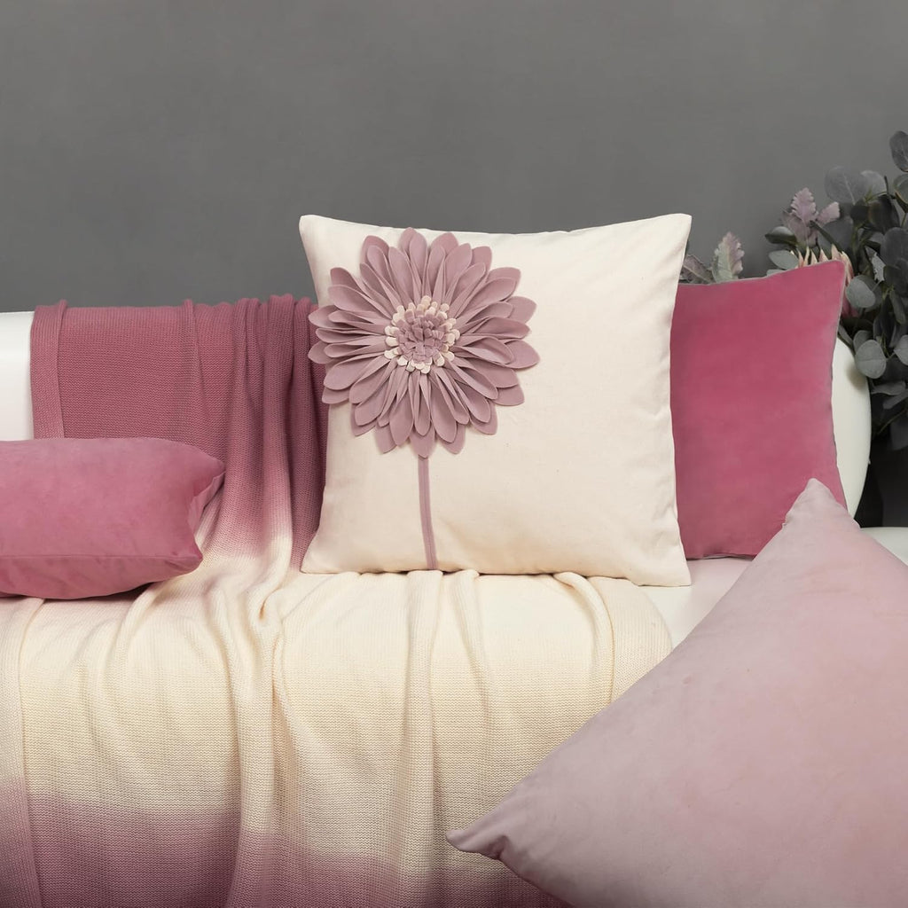 VG|dusty-pink|Decorative Flower Throw Pillow Cover 3D Sunflower Pillow Case Velvet Cushion Floral Pillowcase for Bed Living Room Couch Chair