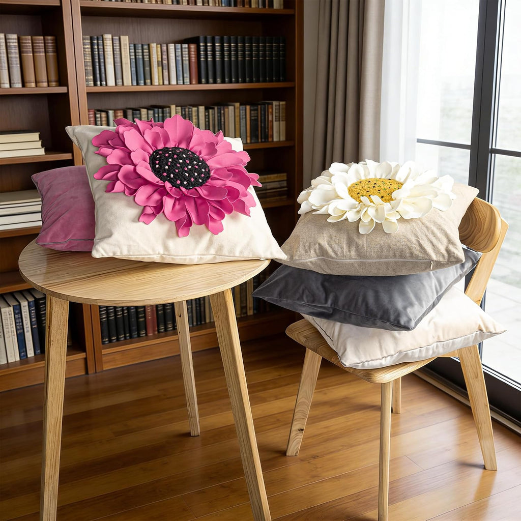 Decorative 3D Flower Throw Pillow Cover Creamy
