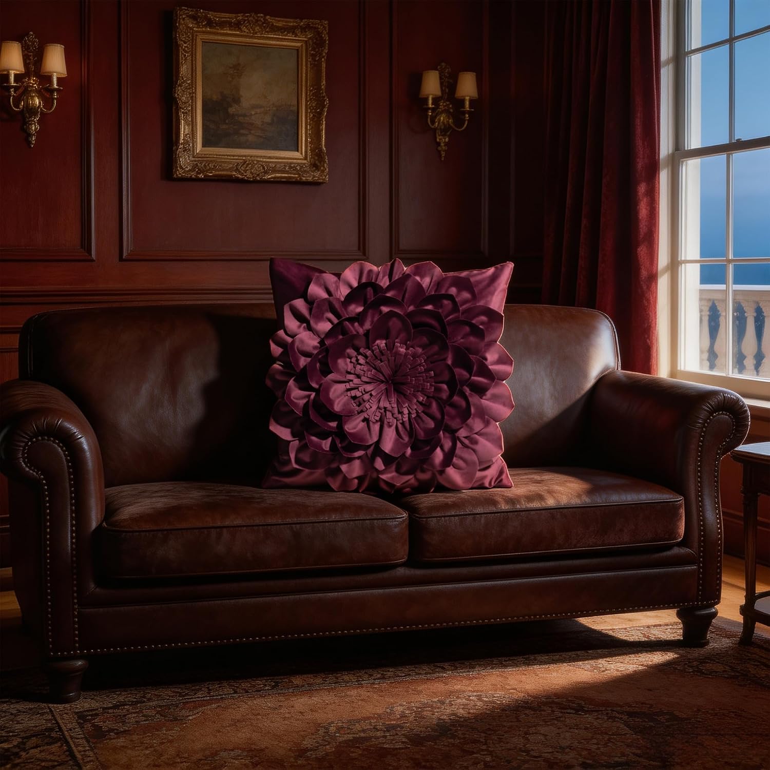 VG|wine-red|3D Flower Throw Pillow Covers