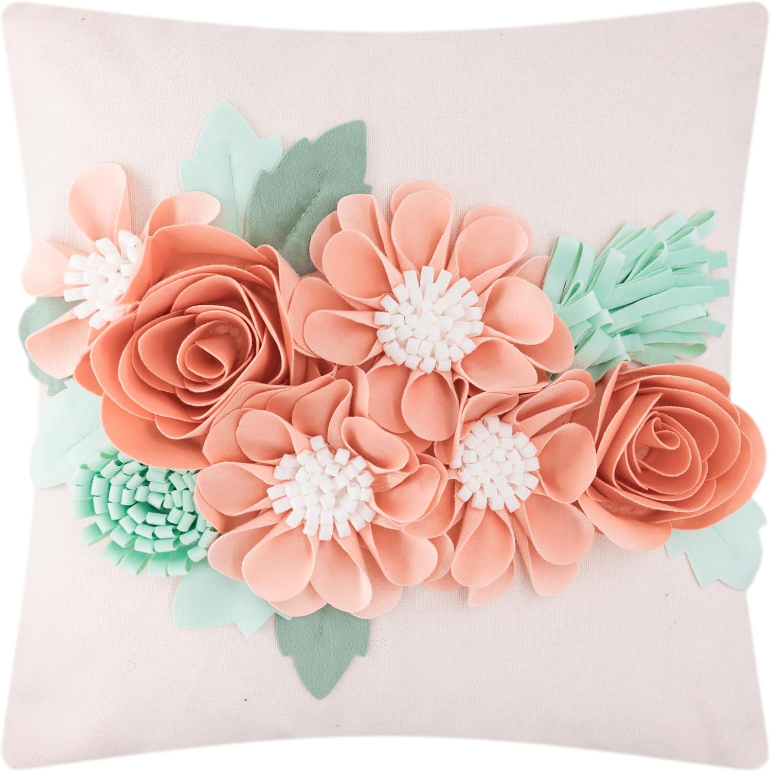 VG|peach-pink|3D Flower Throw Pillow Cover Aesthetic Decorative Floral Accent Pillow Colorful Cushion for Bed Living Room Couch Office Decor Beige Green