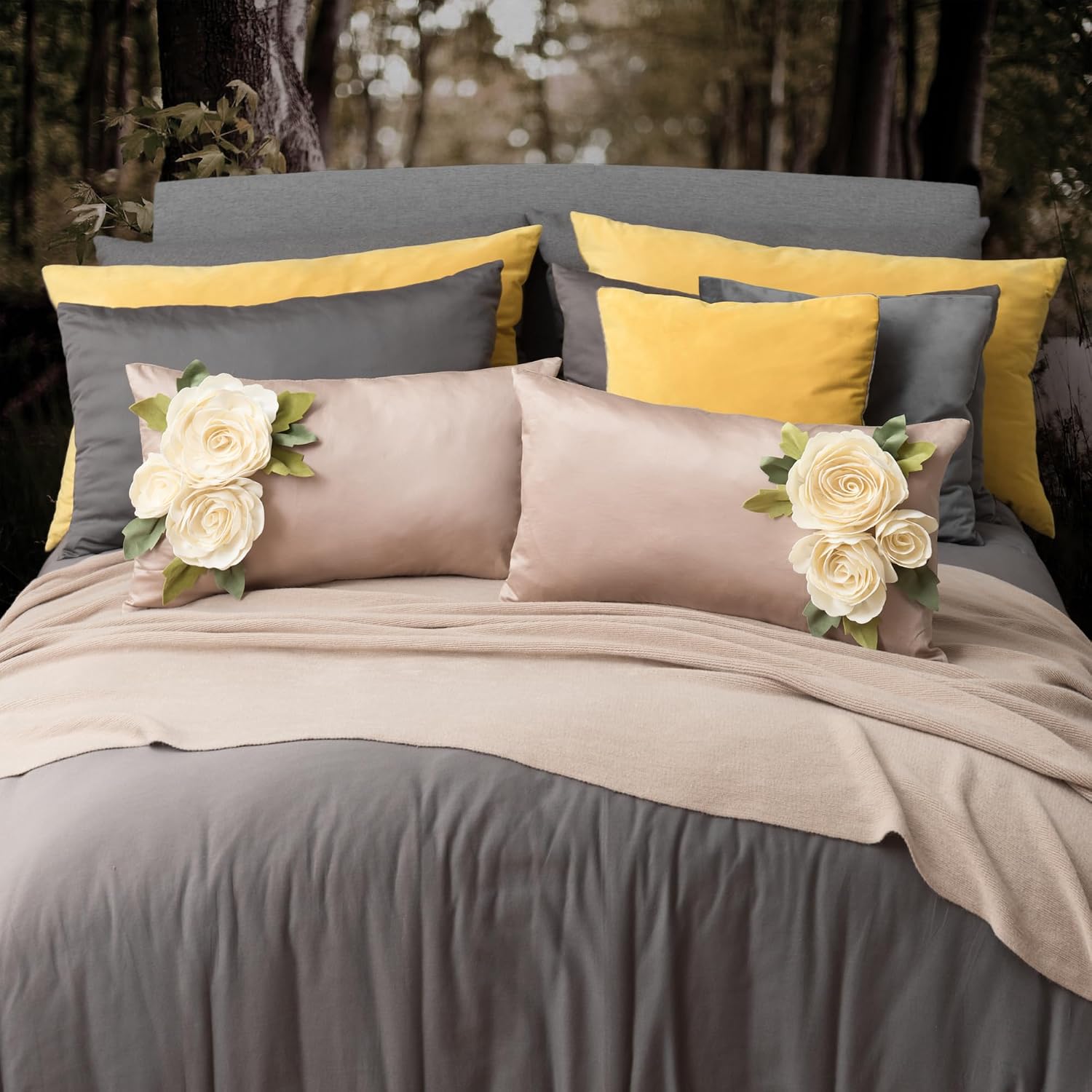 Pack of 2 Throw Pillow Covers, 3D Rose, Khaki