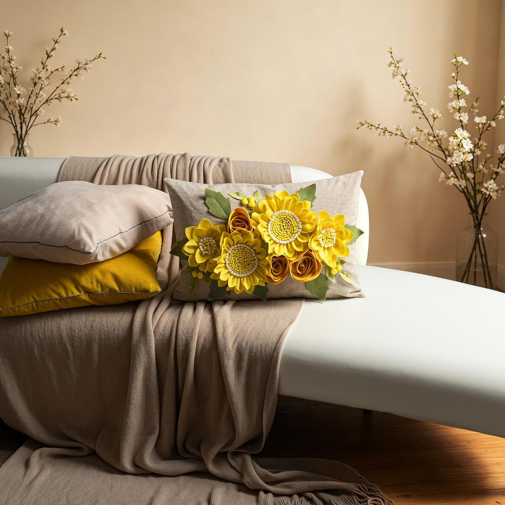 Vintage Yellow Sunflower Throw Pillow Cover