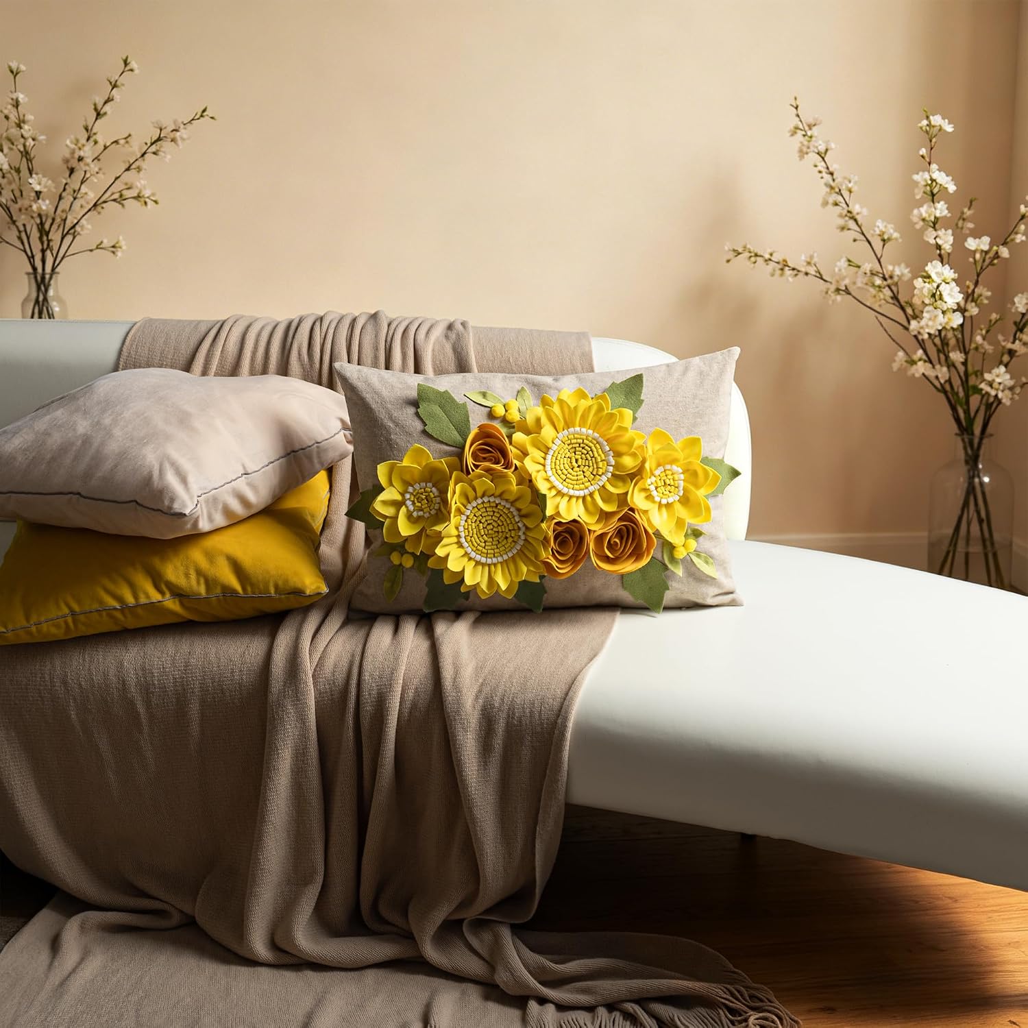 Vintage Yellow Sunflower Throw Pillow Cover