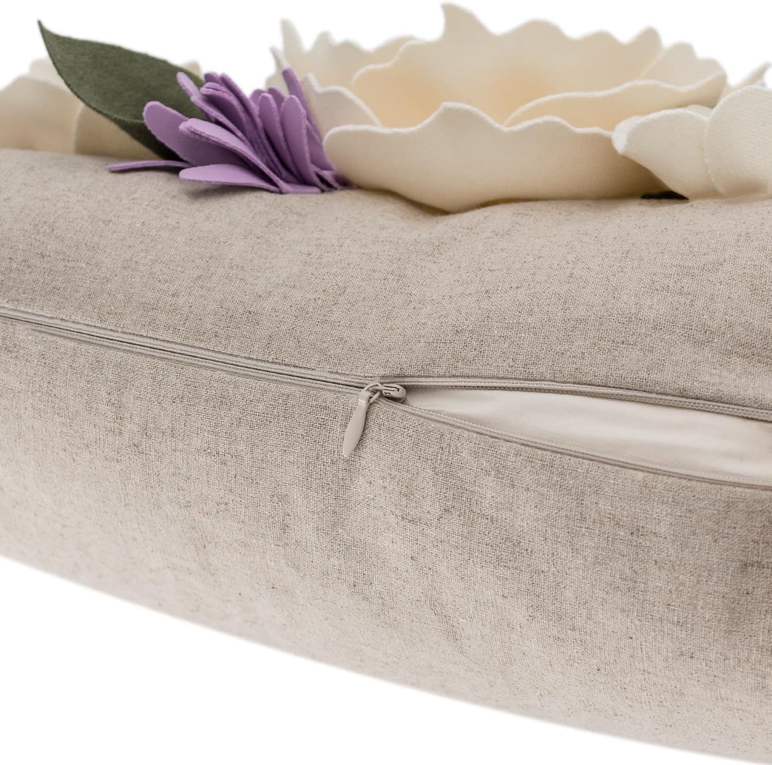VG|cream-purple|3D Flower Throw Pillow Cover