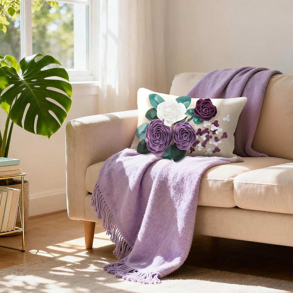 VG|b-middle-purple|3D Flower Throw Pillow Cover