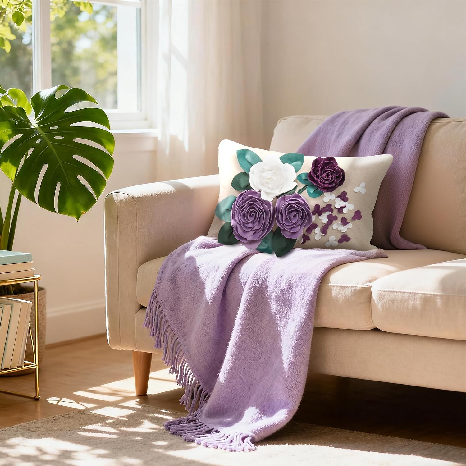 VG|b-middle-purple|3D Flower Throw Pillow Cover