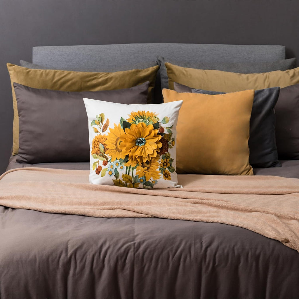 VG|velvet-yellow-18-x-18|Sunflower Throw Pillow Cover, White