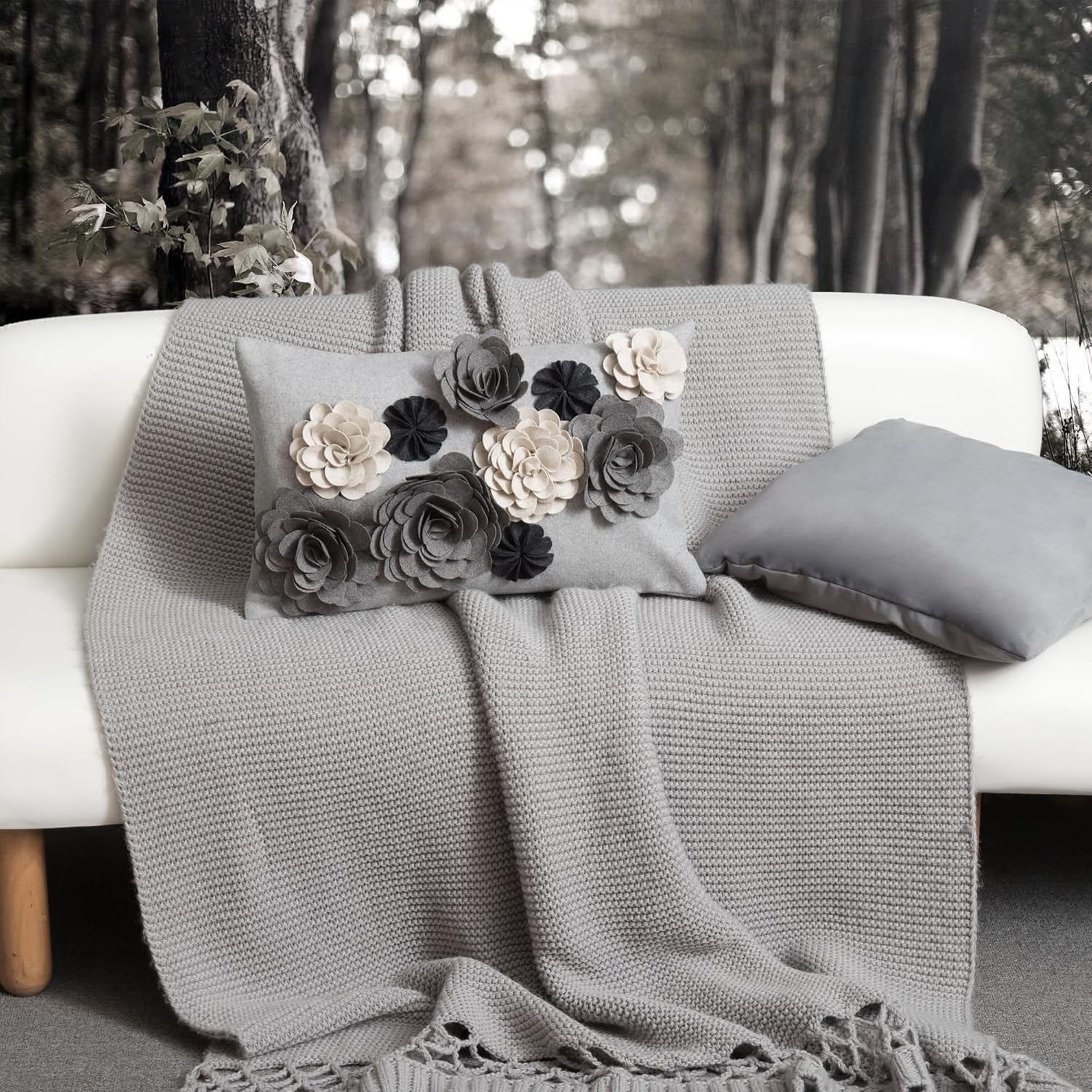 VG|grey|3D Flower Throw Pillow Cover