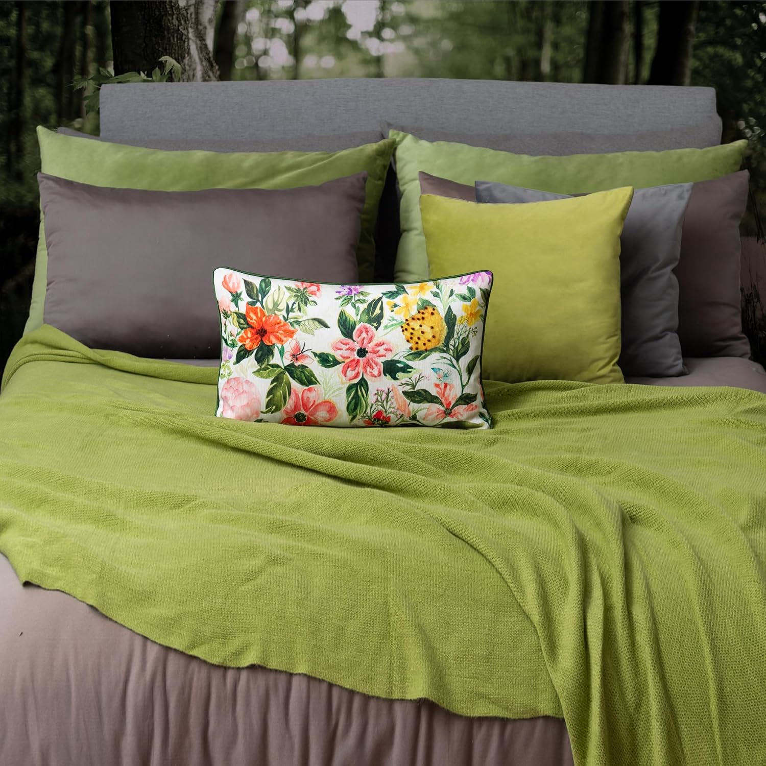 Floral Decorative Throw Pillow Cover, Tropical Garden Design, Multicolor