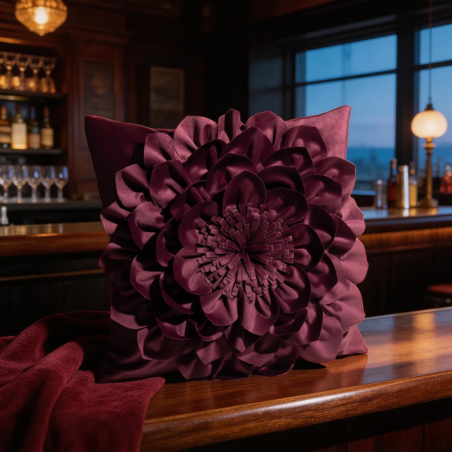 VG|wine-red|3D Flower Throw Pillow Covers