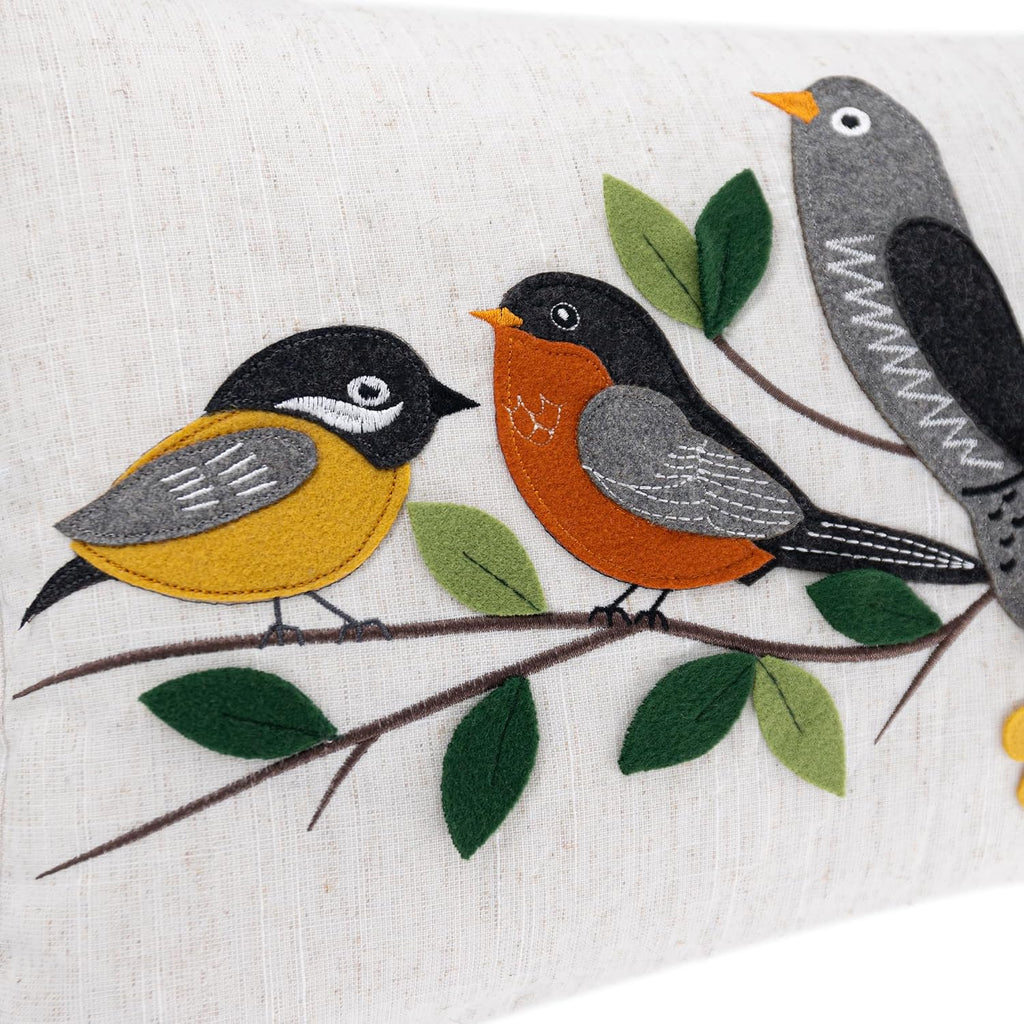 Applique Birds Throw Pillow Cover, Orange