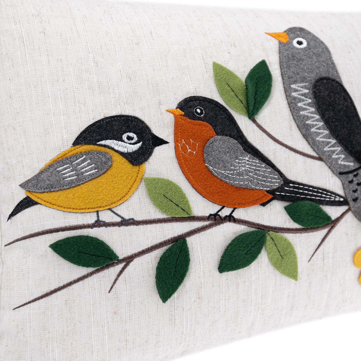 Applique Birds Throw Pillow Cover, Orange