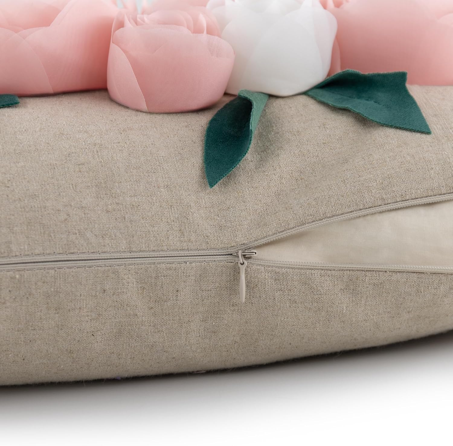 Decorative 3D Floral Throw Pillow Cover for Couch Living Room Home Decor Pink and White