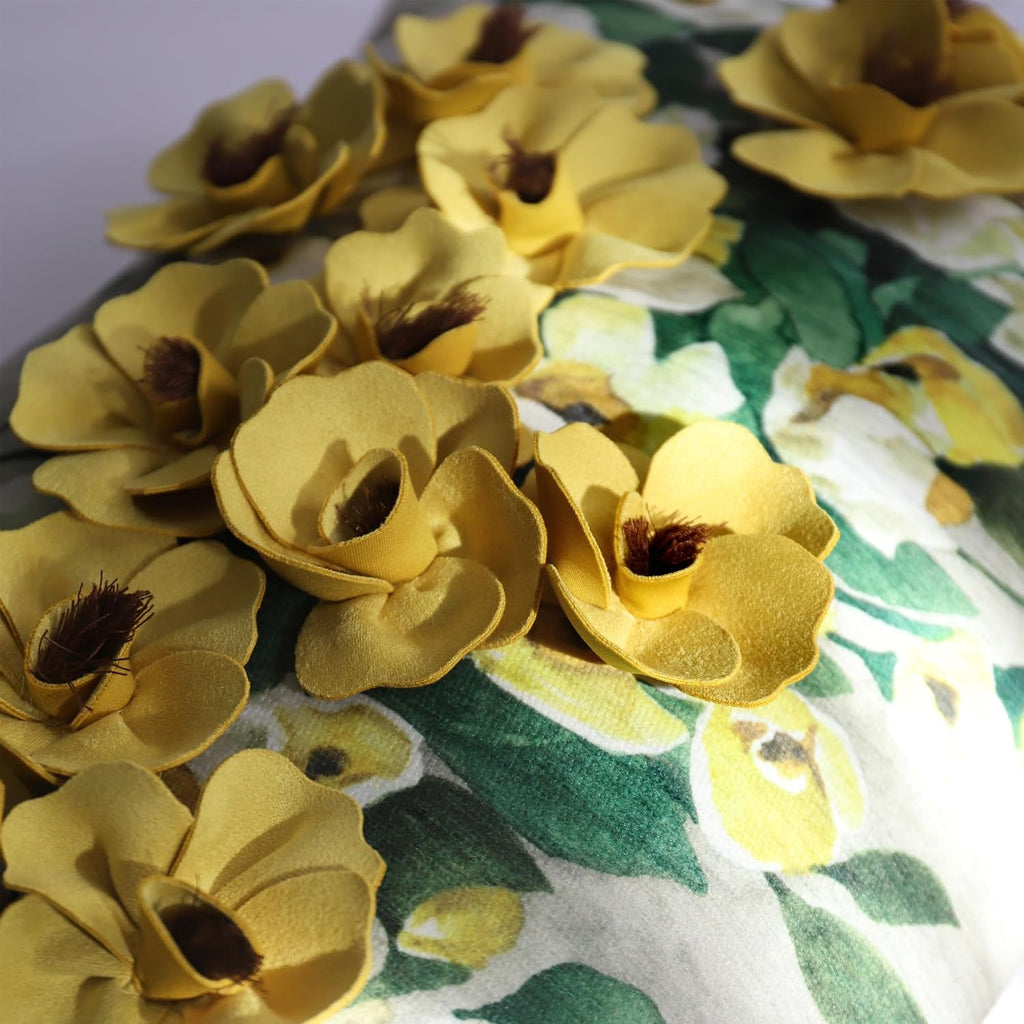 VG|yellow-flowers|3D Flower Lumbar Throw Pillow Covers White