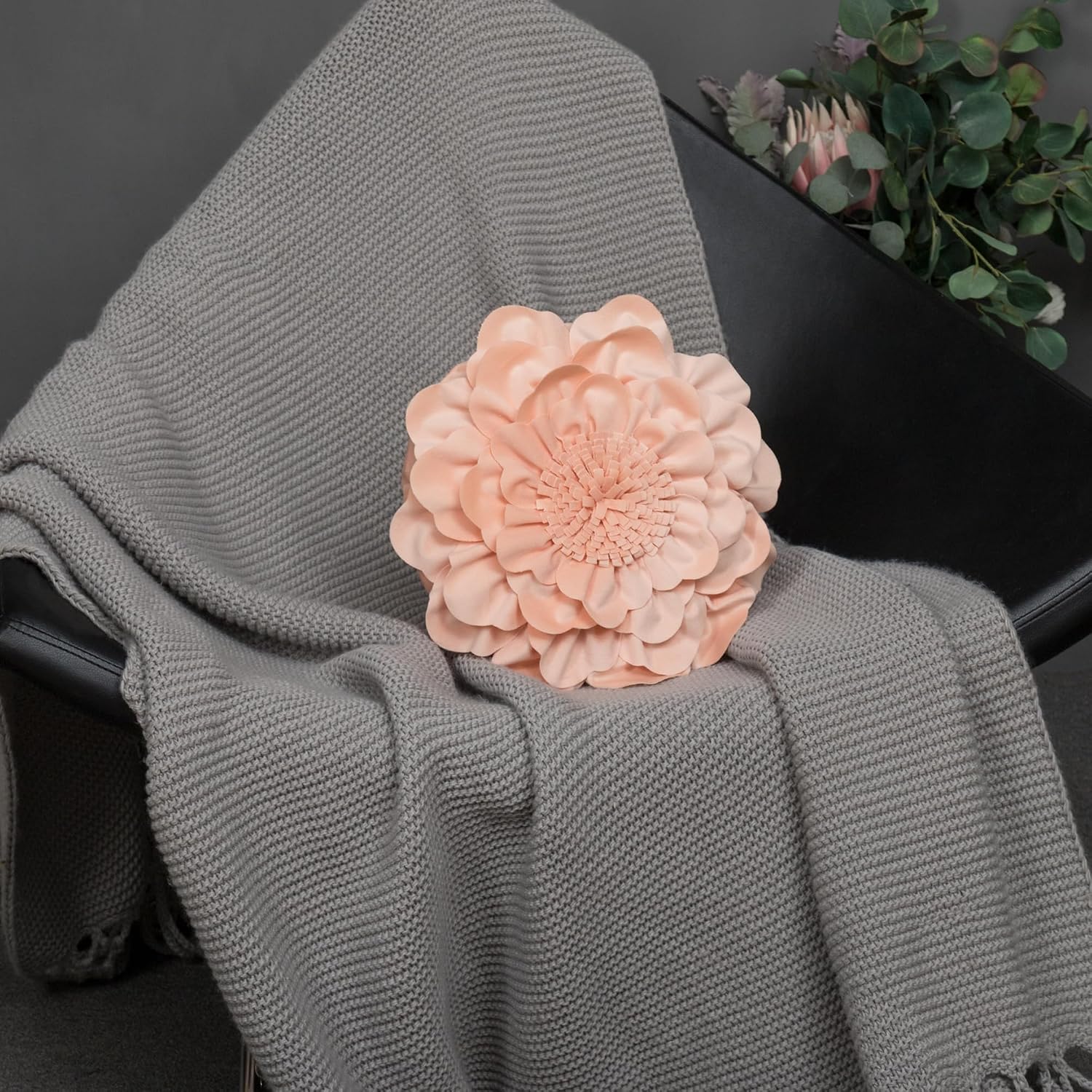 VG|peach-pink|Flower Throw Pillow Cover Decorative Round Pillowcase Floral Cushion for Bed Sofa Couch Car Decor