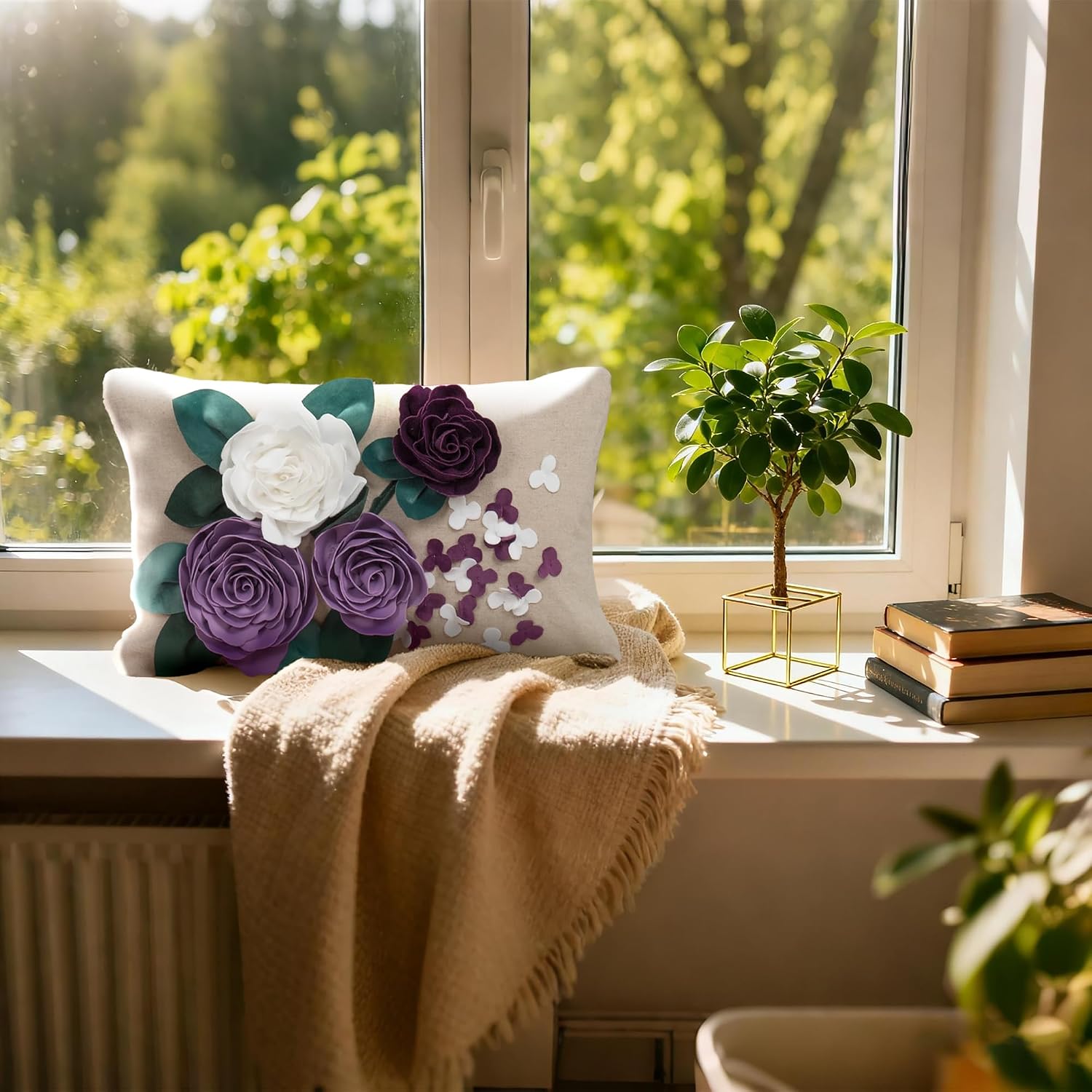 VG|b-middle-purple|3D Flower Throw Pillow Cover
