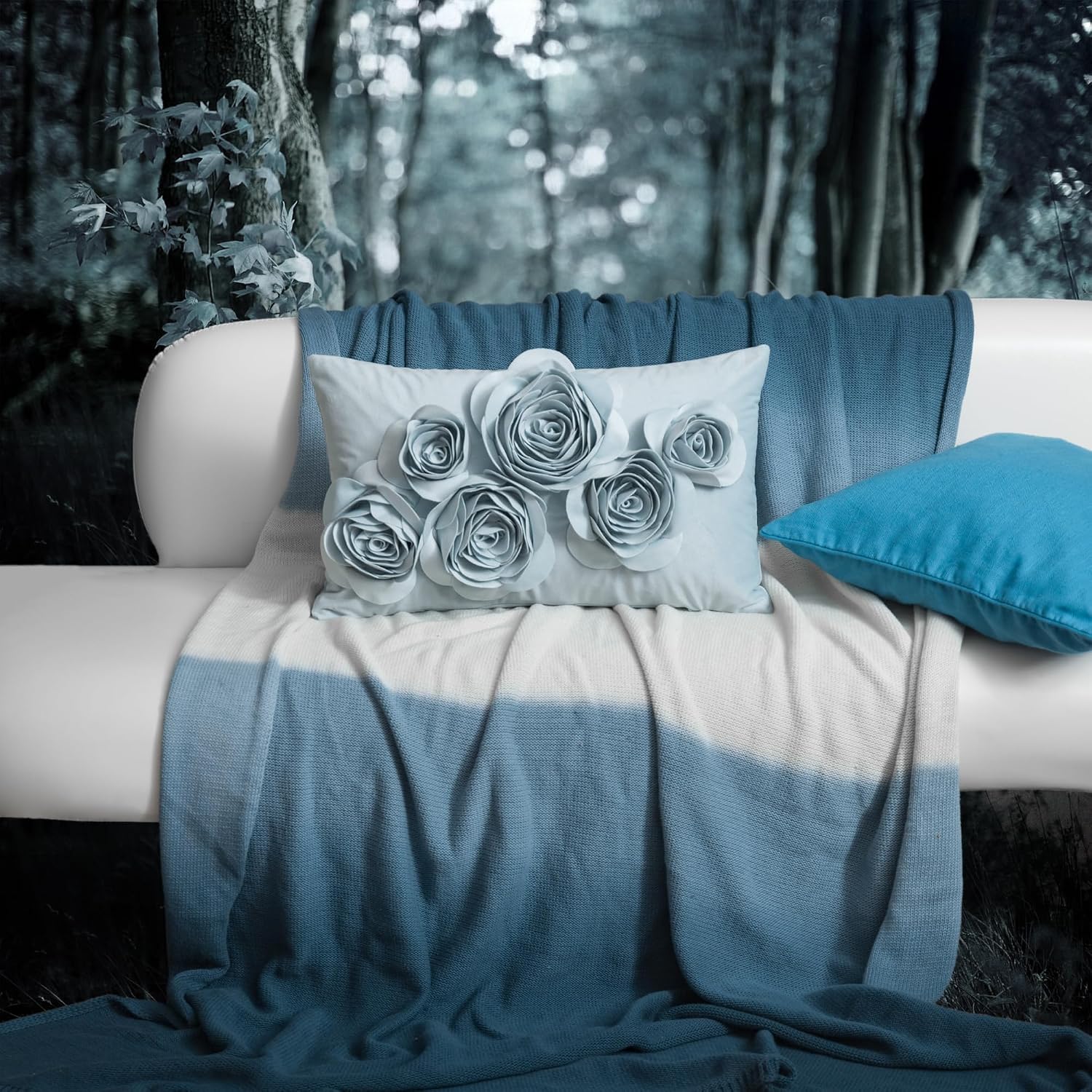 3D Flowers Throw Pillow Cover Decorative Soft Velvet Accent Floral Cushion Lumbar Pillowcase for Bed Sofa Couch Living Room