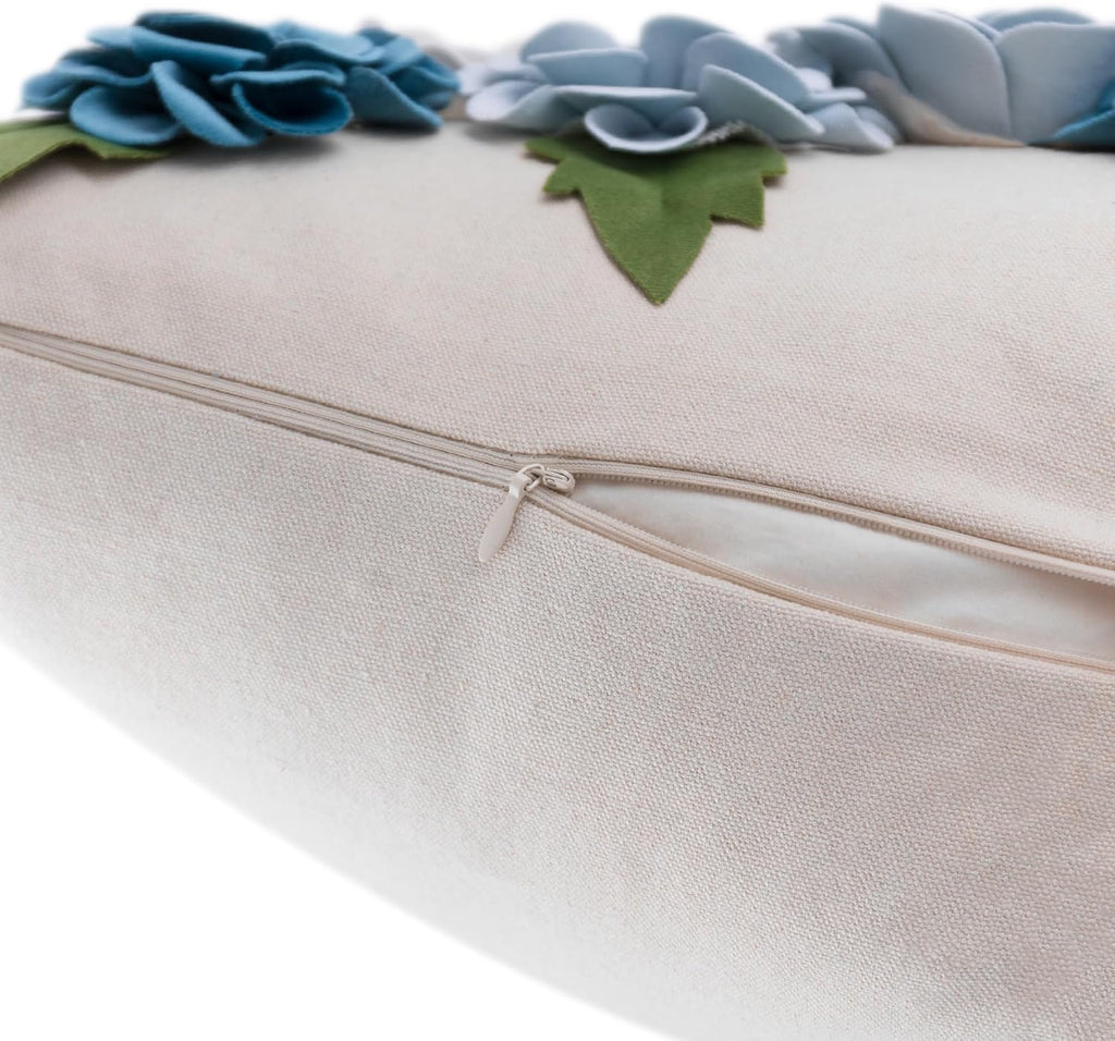 Handmade Decorative 3D Flower Throw Pillow Cover, Blue