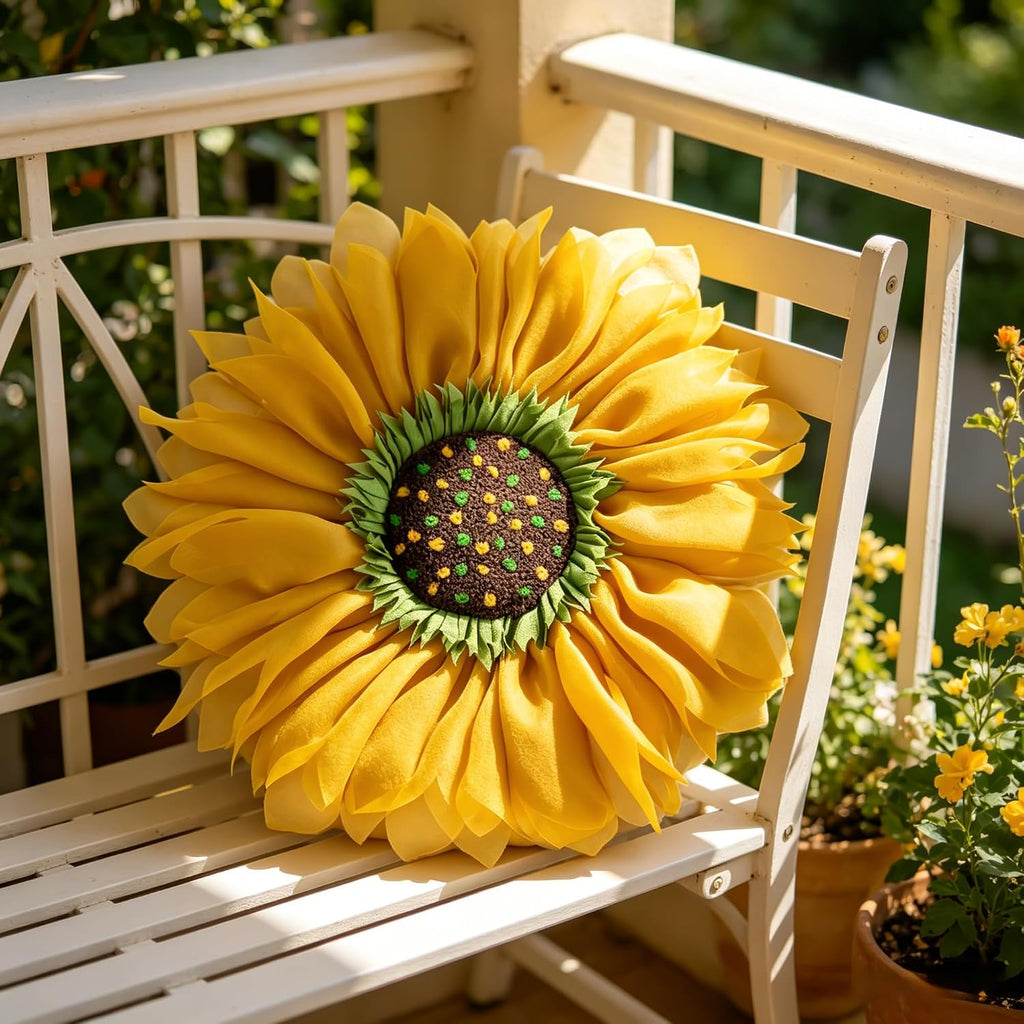 VG|mustard-yellow|3D Flower Throw Pillow Cover Decorative Round Daisy Shaped Cushion Floral Pillowcase for Bed Sofa Couch Living Room