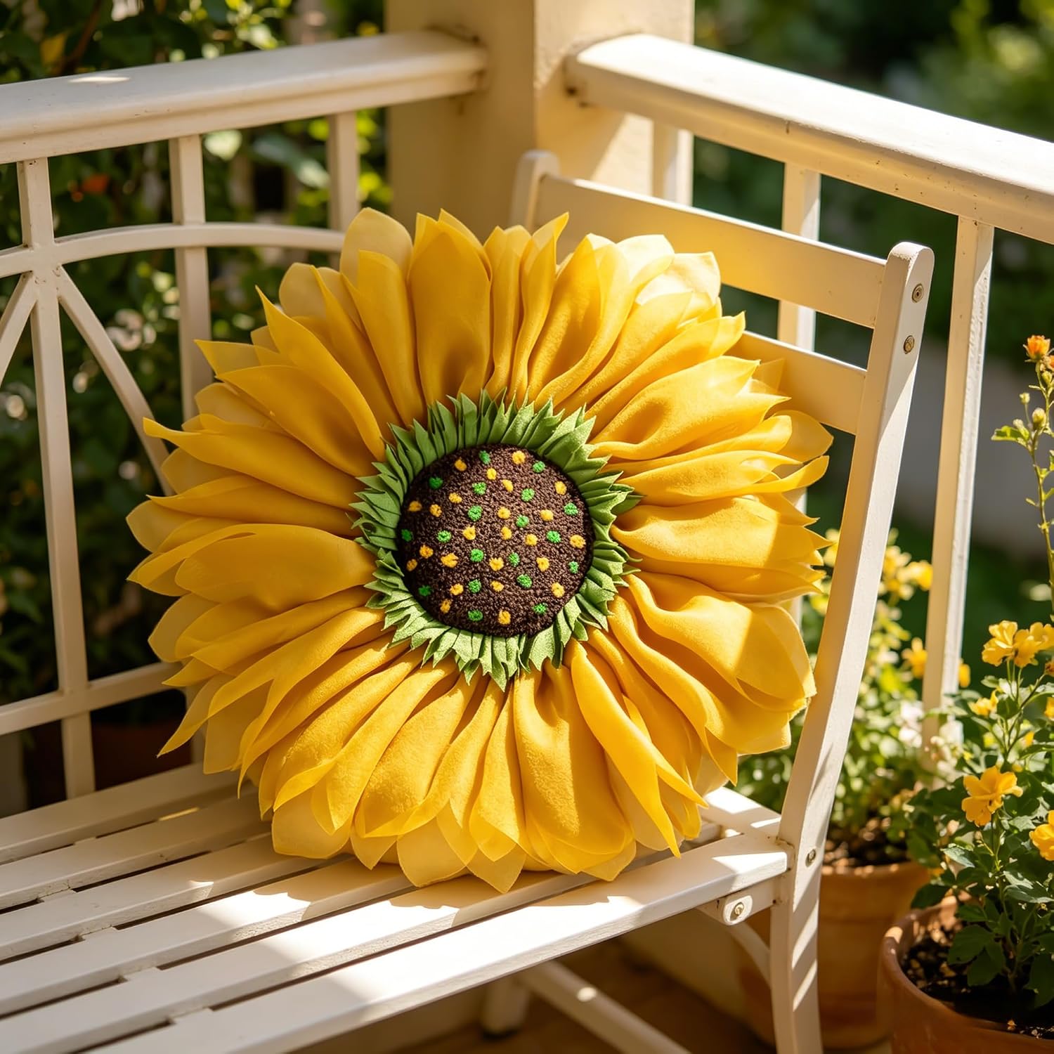 VG|mustard-yellow|3D Flower Throw Pillow Cover Decorative Round Daisy Shaped Cushion Floral Pillowcase for Bed Sofa Couch Living Room