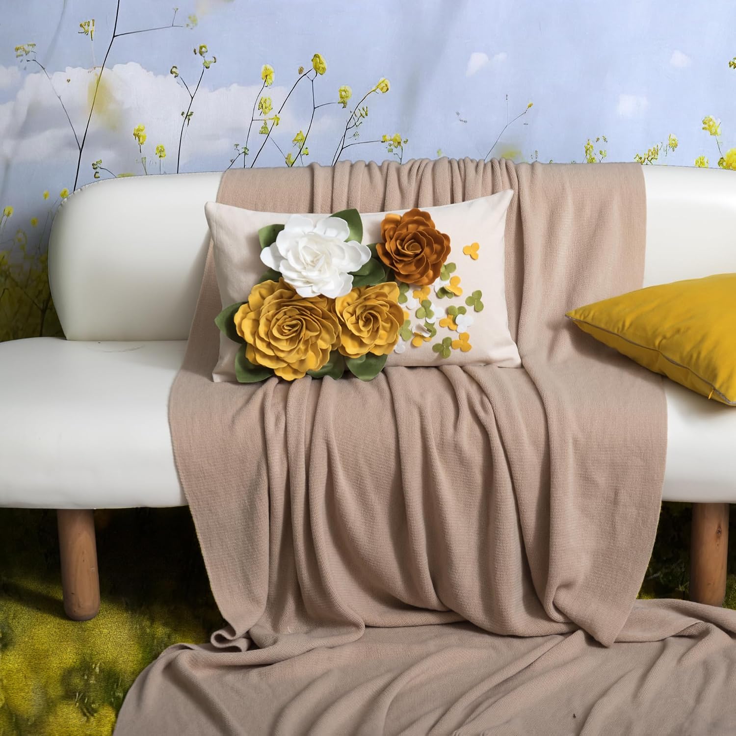 Vintage 3D Flower Throw Pillow Cover
