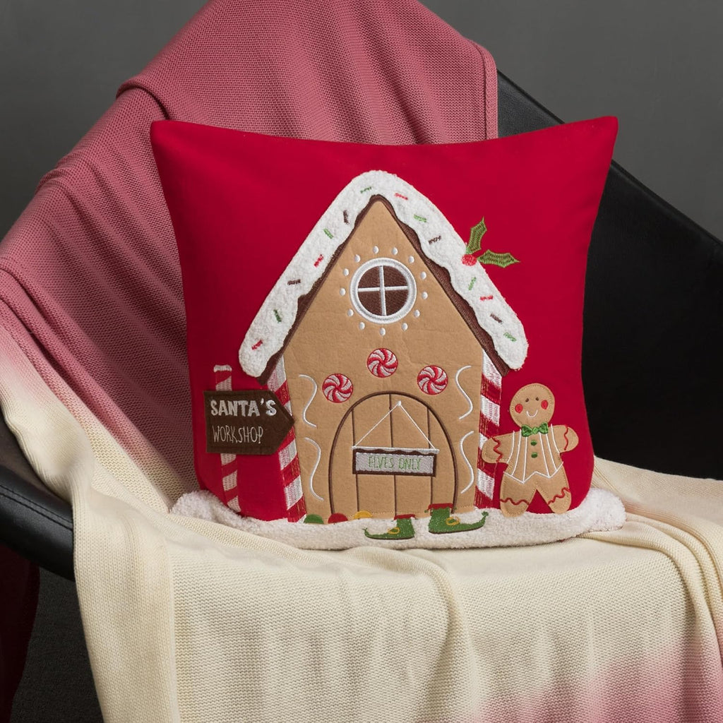 Santa's Work Shop Throw Pillow Cover Red Decorative Pillow Case Christams Decor Cushion Cover for Bedroom Living Room Sofa Couch