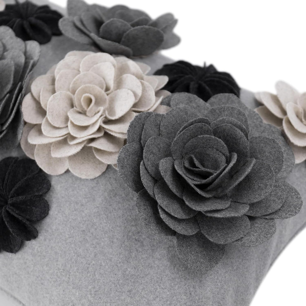 VG|grey|3D Flower Throw Pillow Cover
