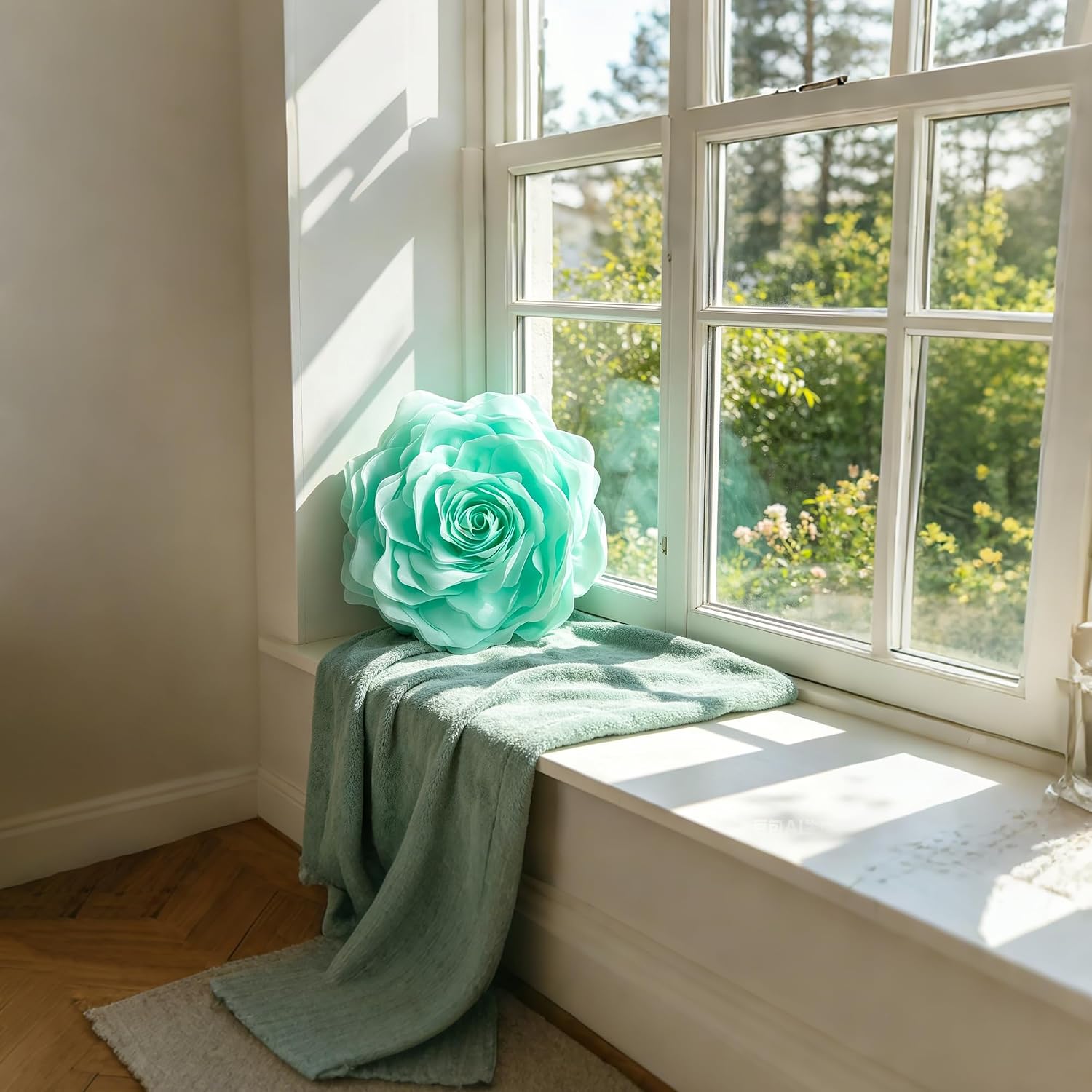 VG|mint-green|3D Flower Throw Pillow Cover