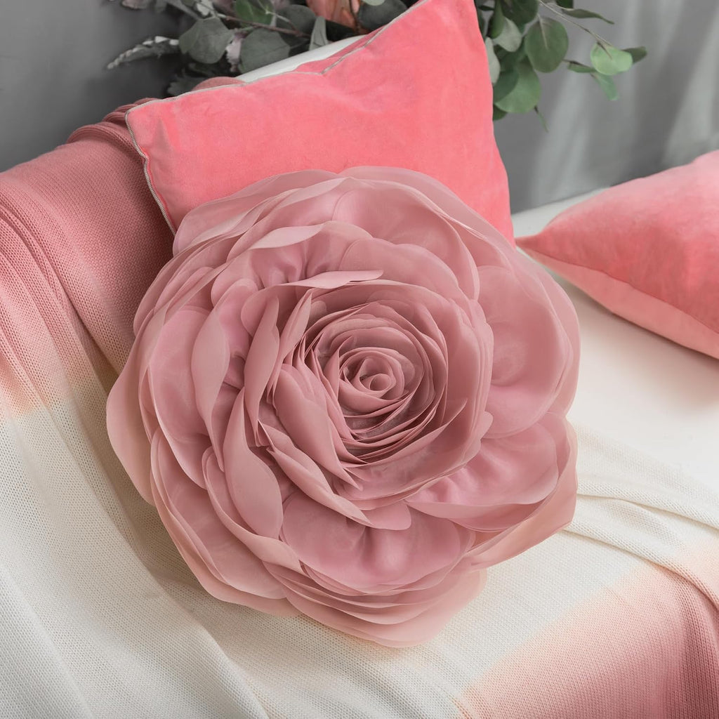 VG|rose-gold|3D Flower Throw Pillow Cover