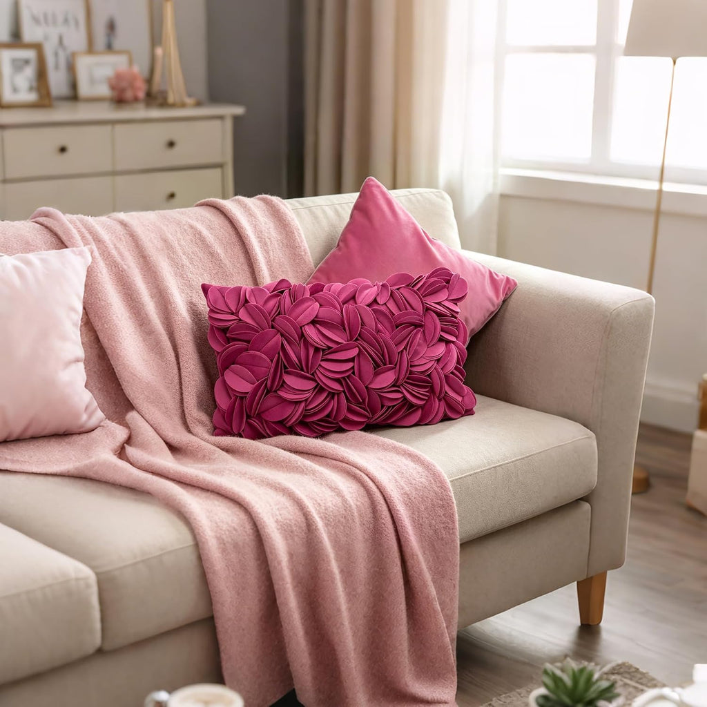 VG|rose-red-velvet|Handmade 3D Floral Throw Pillow Cover