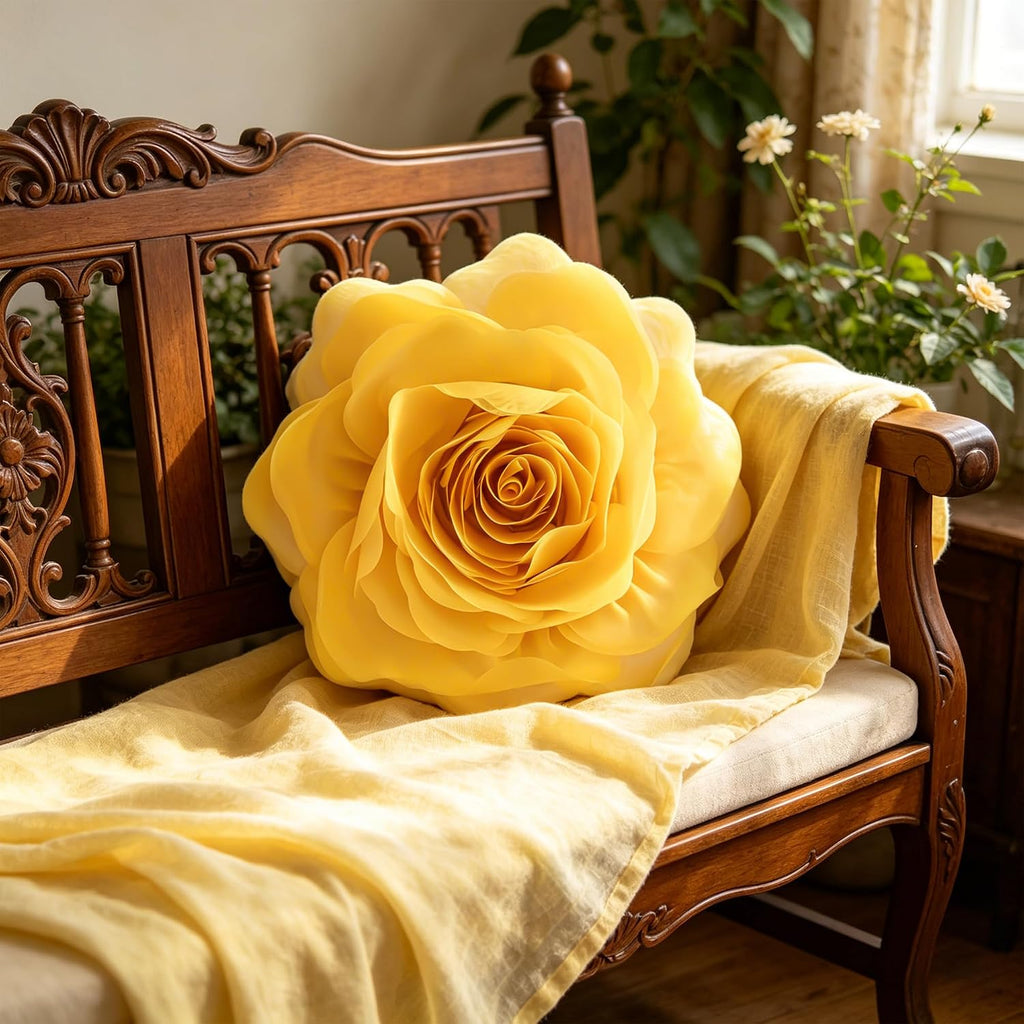 VG|yellow|3D Flower Throw Pillow Cover