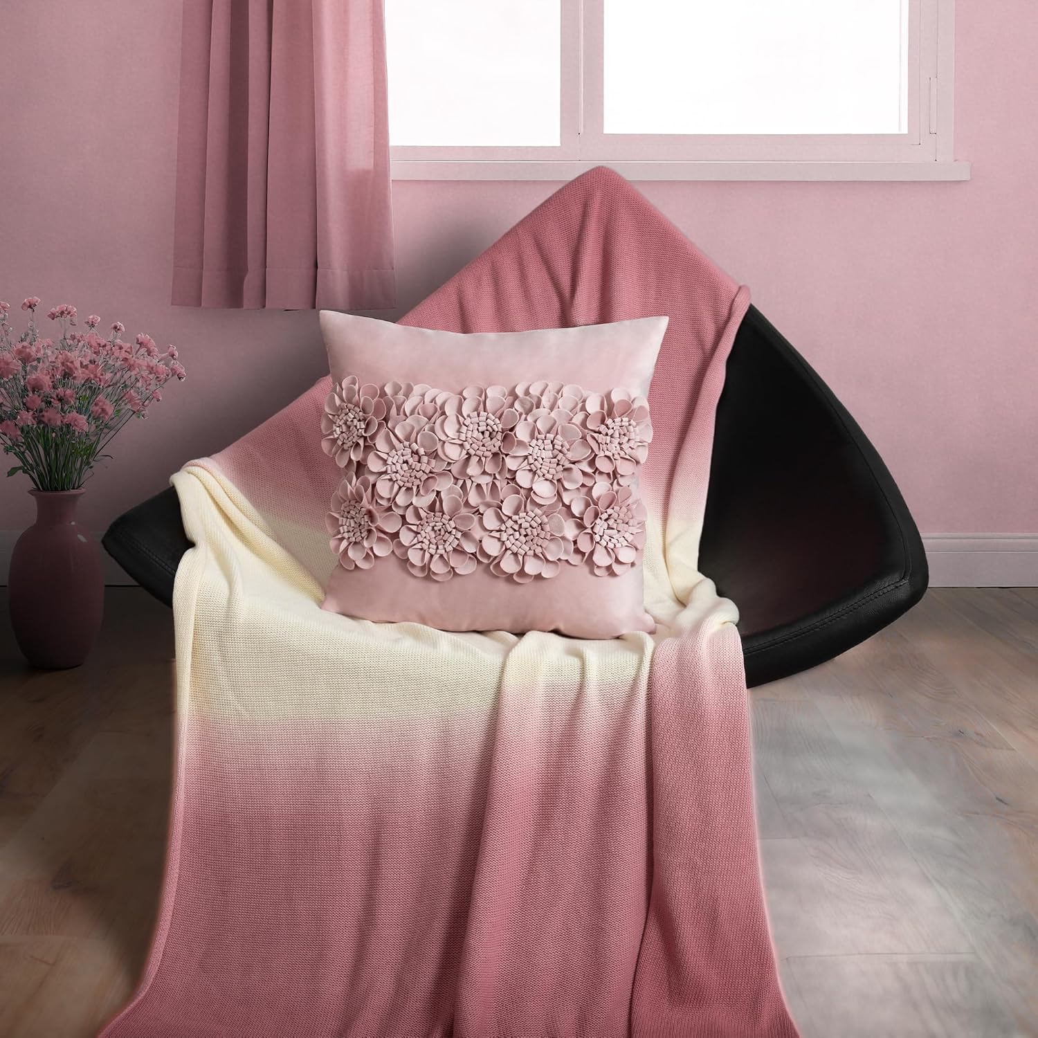 VG|dusty-pink|Handmade 3D Flower Throw Pillow Cover