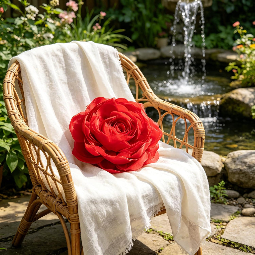VG|red|3D Flower Throw Pillow Cover