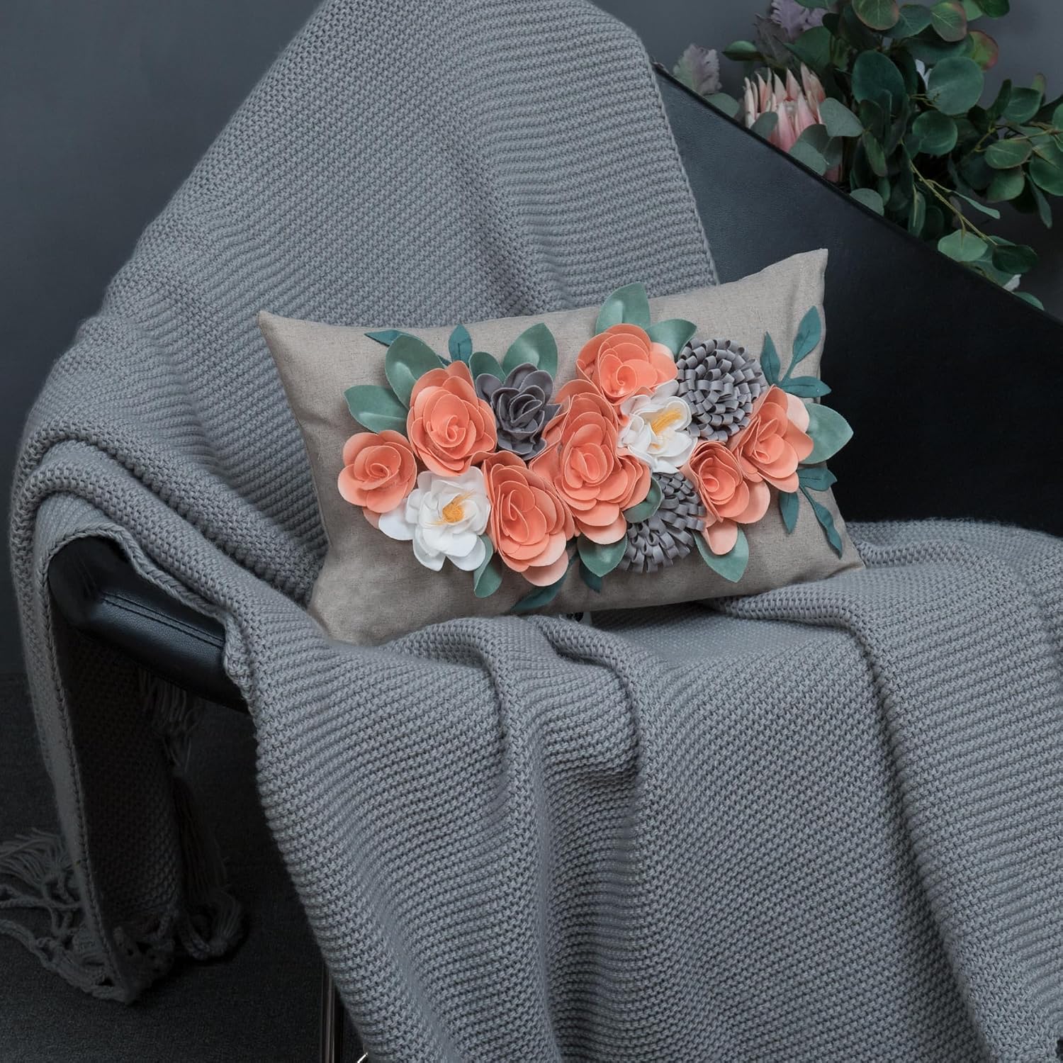 VG|3dflower-d-peach-pink|Decorative 3D Flower Throw Pillow Covers