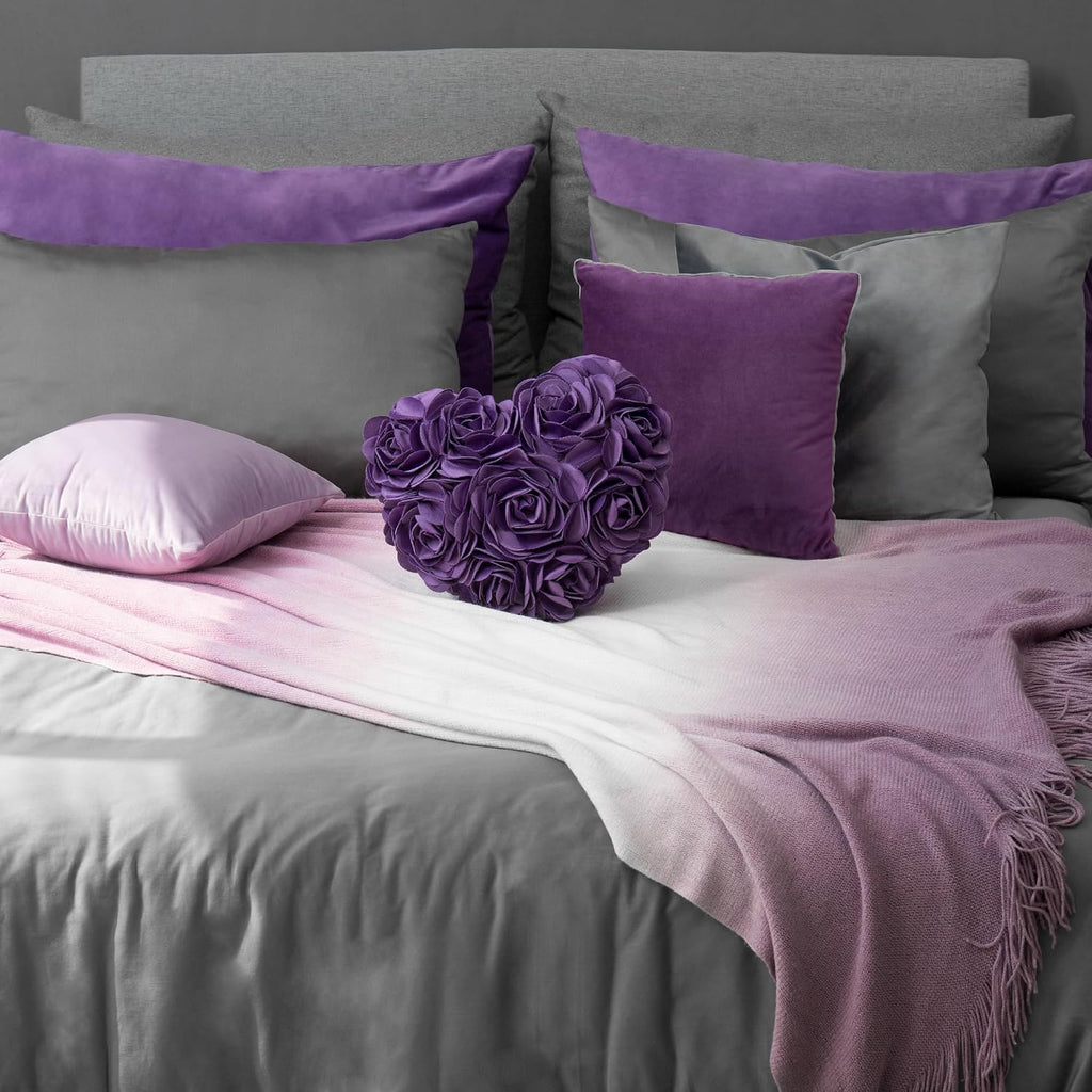 VG|purple|Heart Flower Throw Pillow Covers