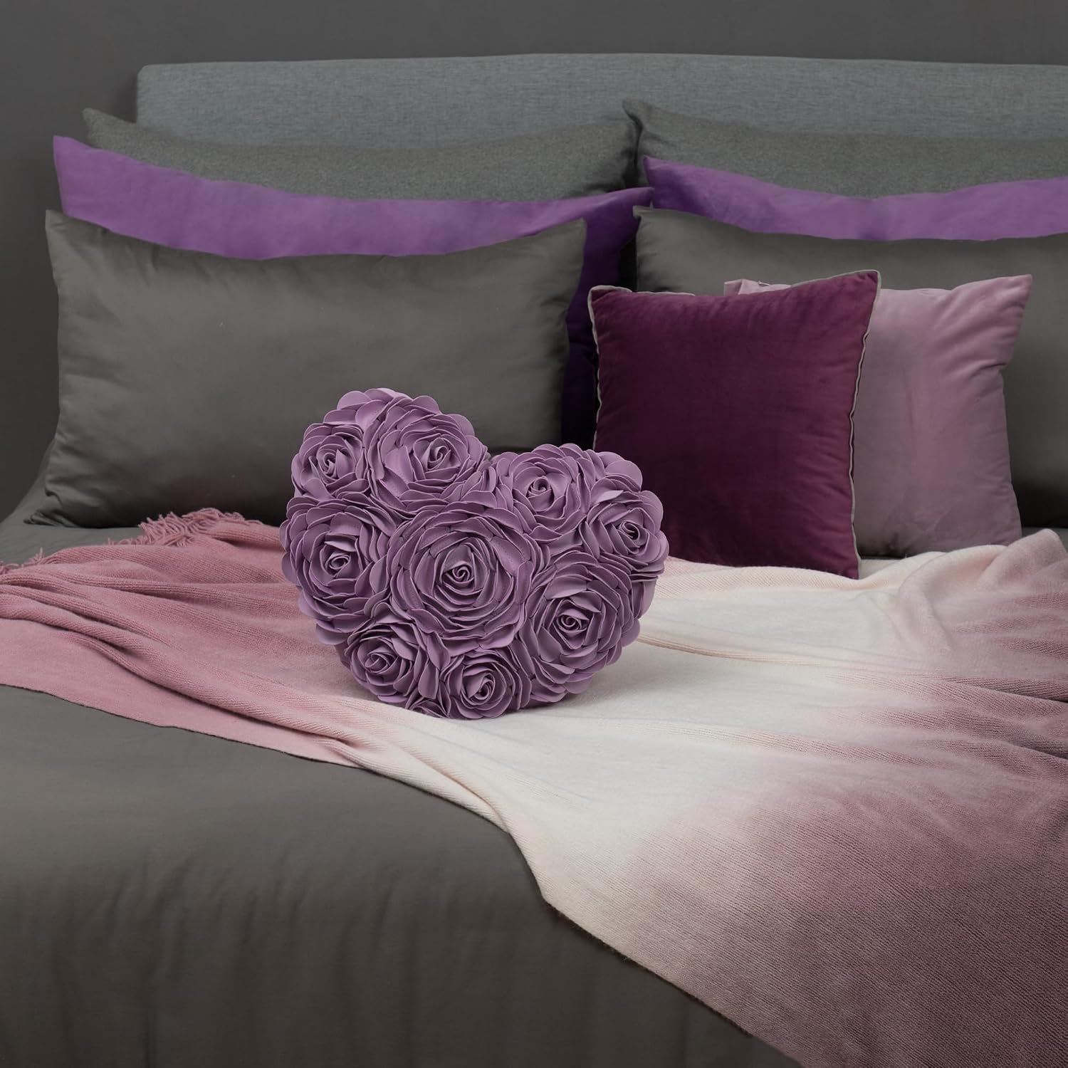 VG|purple-lilac|Heart Flower Throw Pillow Covers