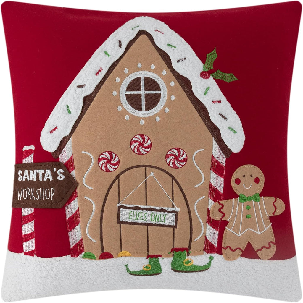 Santa's Work Shop Throw Pillow Cover Red Decorative Pillow Case Christams Decor Cushion Cover for Bedroom Living Room Sofa Couch - Default Title