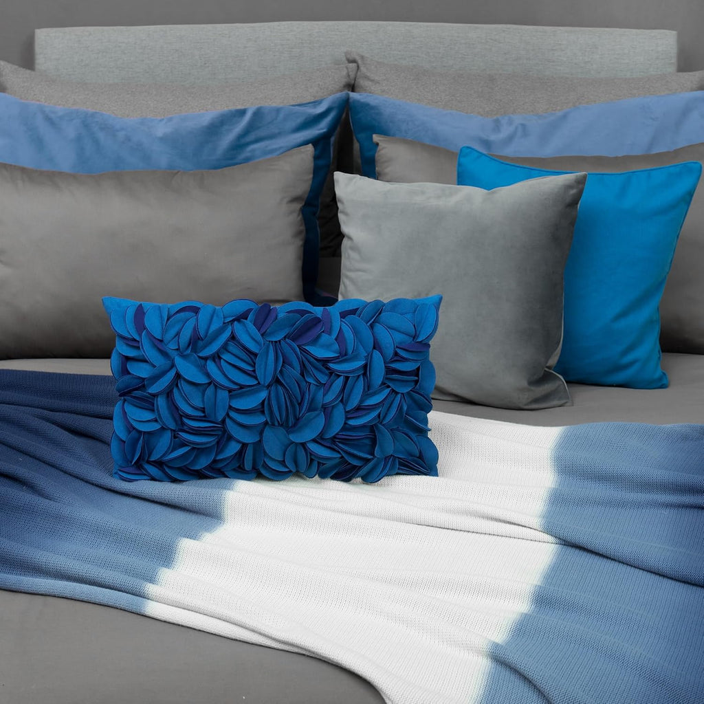 VG|blue-solid-suede|Handmade 3D Floral Throw Pillow Cover