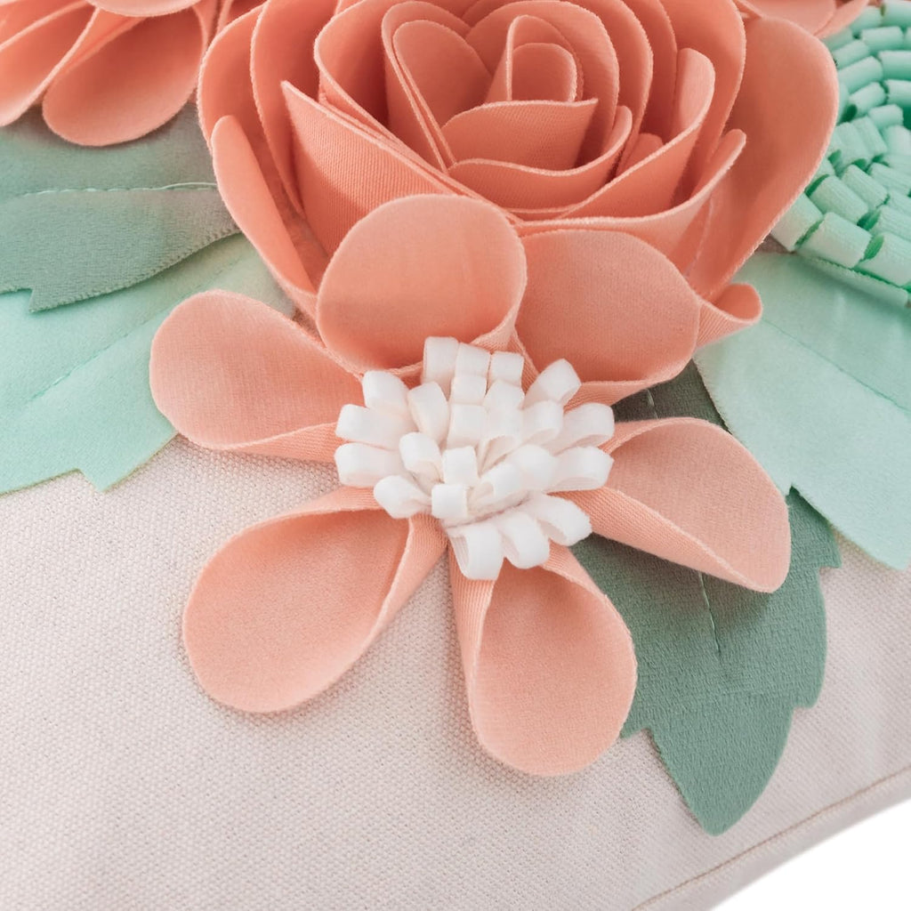 VG|peach-pink|3D Flower Throw Pillow Cover Aesthetic Decorative Floral Accent Pillow Colorful Cushion for Bed Living Room Couch Office Decor Beige Green