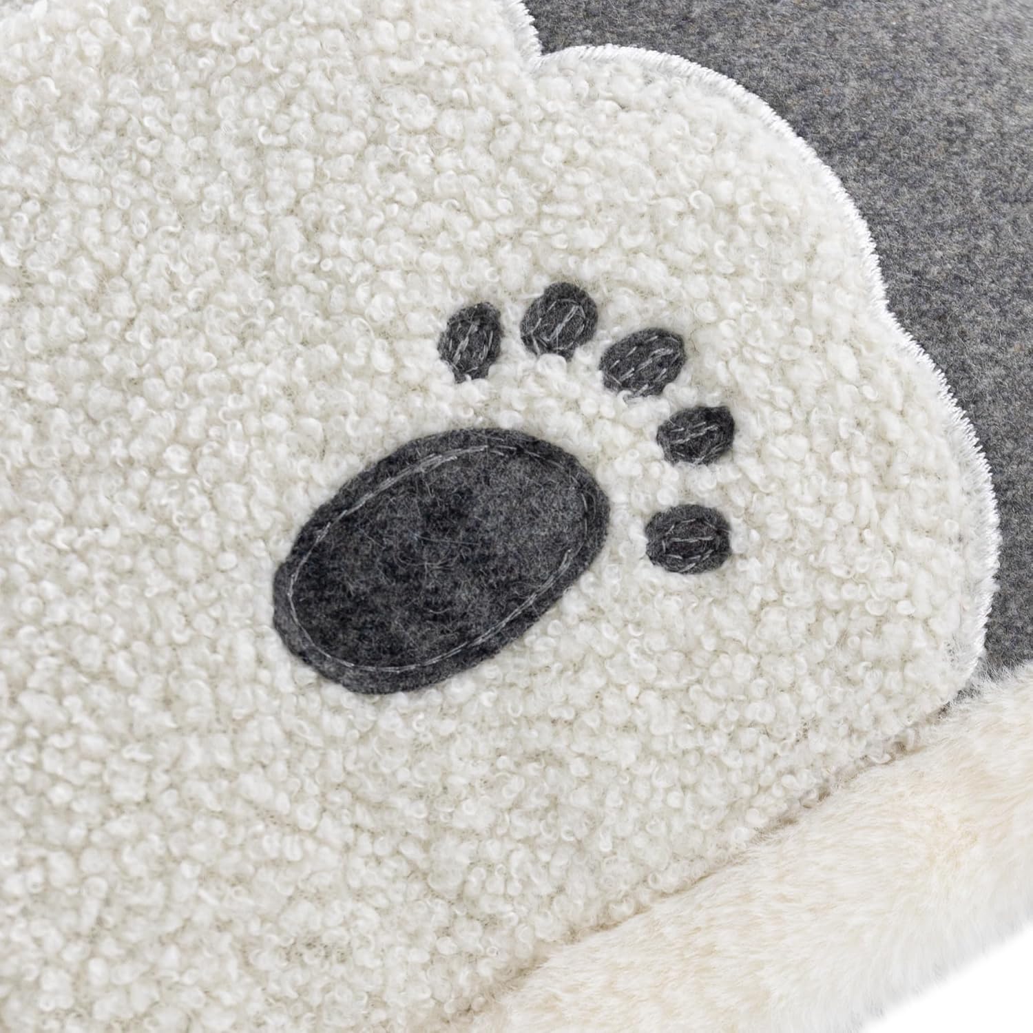 Applique Pocket Bear Throw Pillow Cover Grey Wool