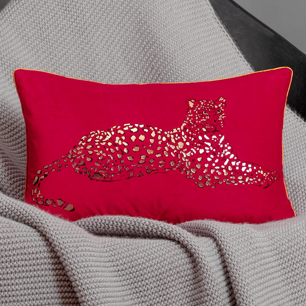 VG|red|Leopard Print Throw Pillow Cover Decorative Velvet Cushion with Gold Foil Printing for Bed Couch Chair Car