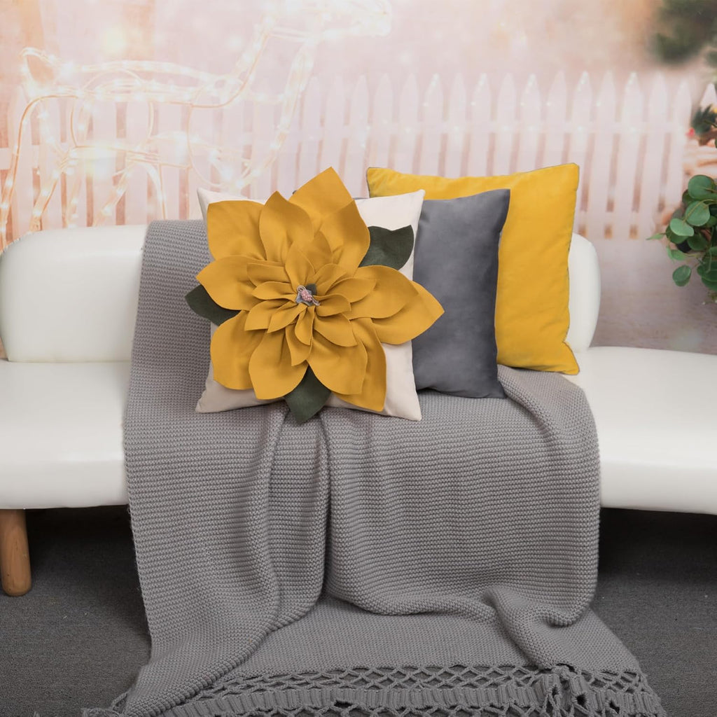 VG|yellow|Luxury 3D Flower Throw Pillow Cover