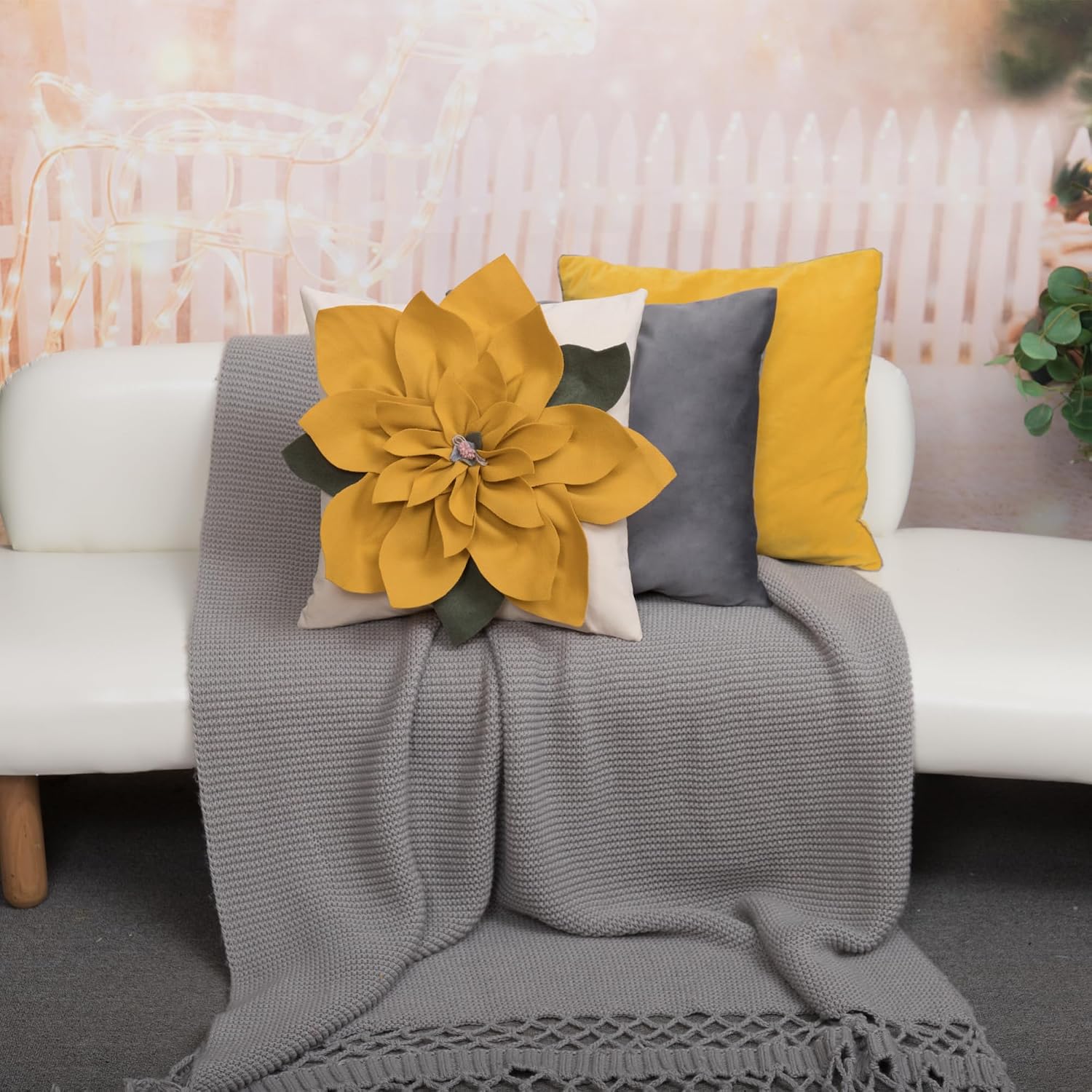 VG|yellow|Luxury 3D Flower Throw Pillow Cover