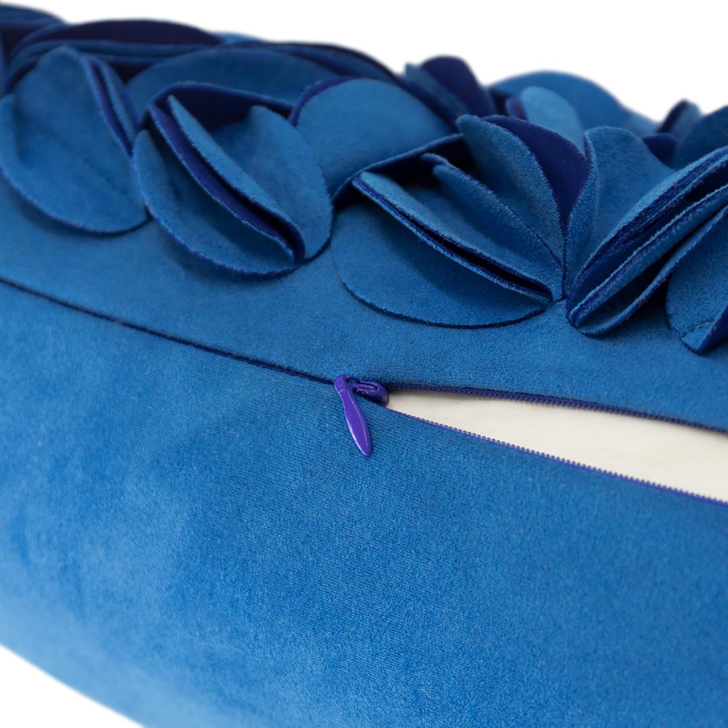 VG|blue-solid-suede|Handmade 3D Floral Throw Pillow Cover