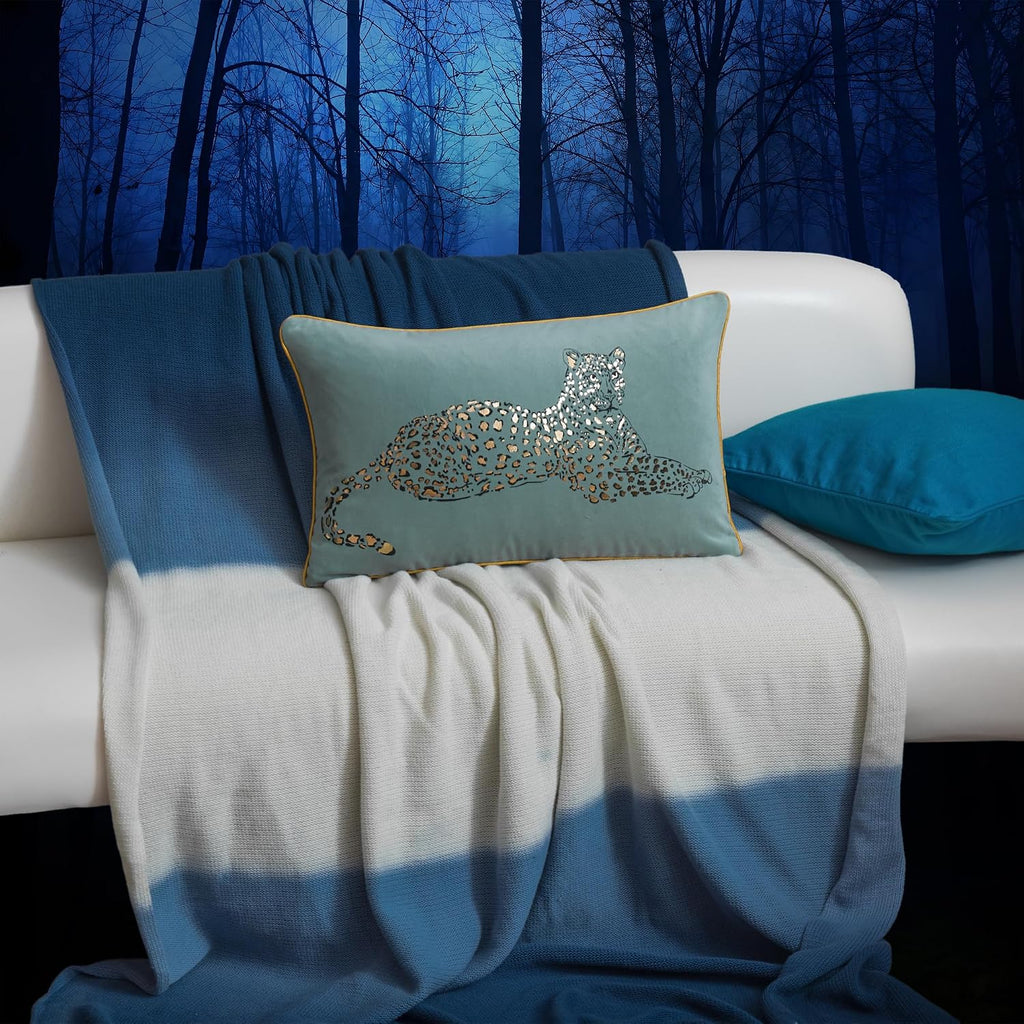 VG|teal-green|Leopard Print Throw Pillow Cover Decorative Velvet Cushion with Gold Foil Printing for Bed Couch Chair Car