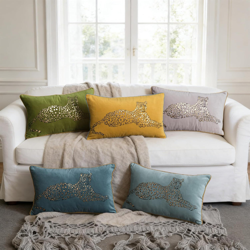 Leopard Print Throw Pillow Cover Decorative Velvet Cushion with Gold Foil Printing for Bed Couch Chair Car