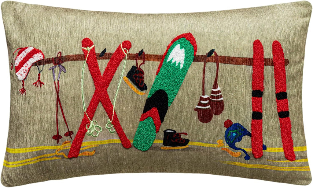 Ski Theme Chenille Throw Pillow Cover - Default Title